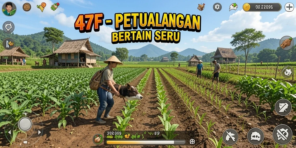 Tampilan gameplay <strong>47F</strong> yang menarik dengan aktivitas bertani.