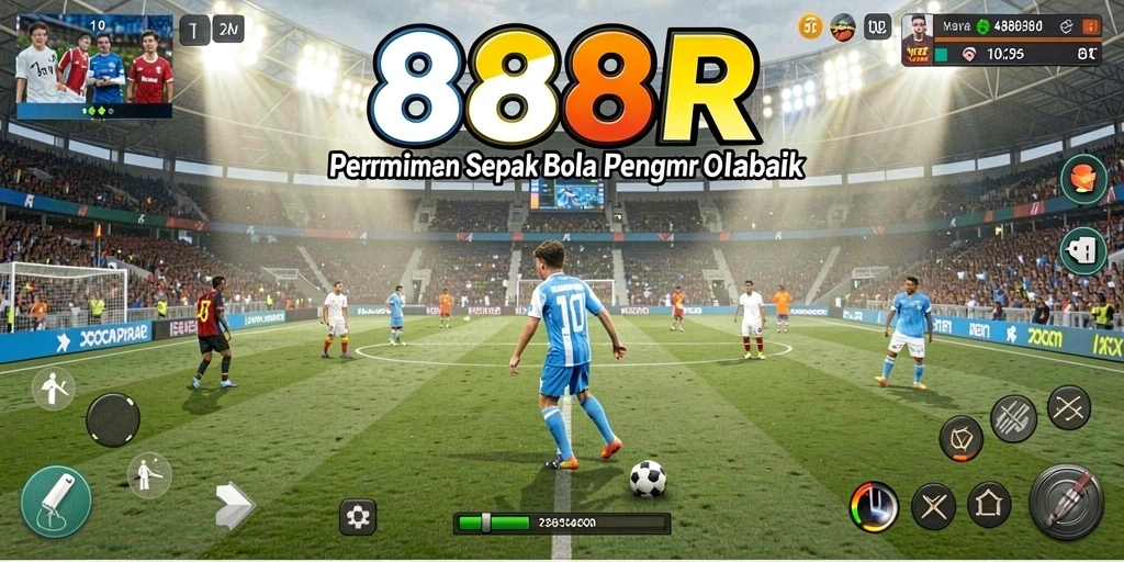 Tangkapan layar gameplay 888R yang menunjukkan aksi sepak bola yang mendebarkan.