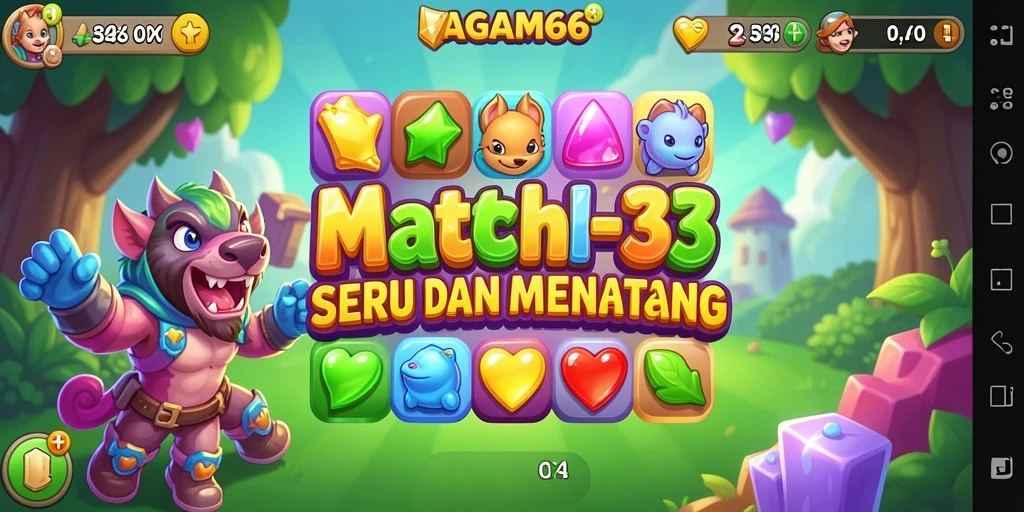 Tampilan gameplay seru AGAM66 dalam menyelesaikan puzzle Match-3.