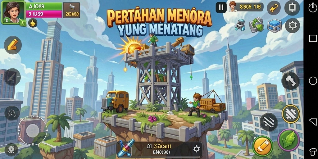 Tampilan gameplay AJO89 yang penuh aksi dalam Tower Defense.