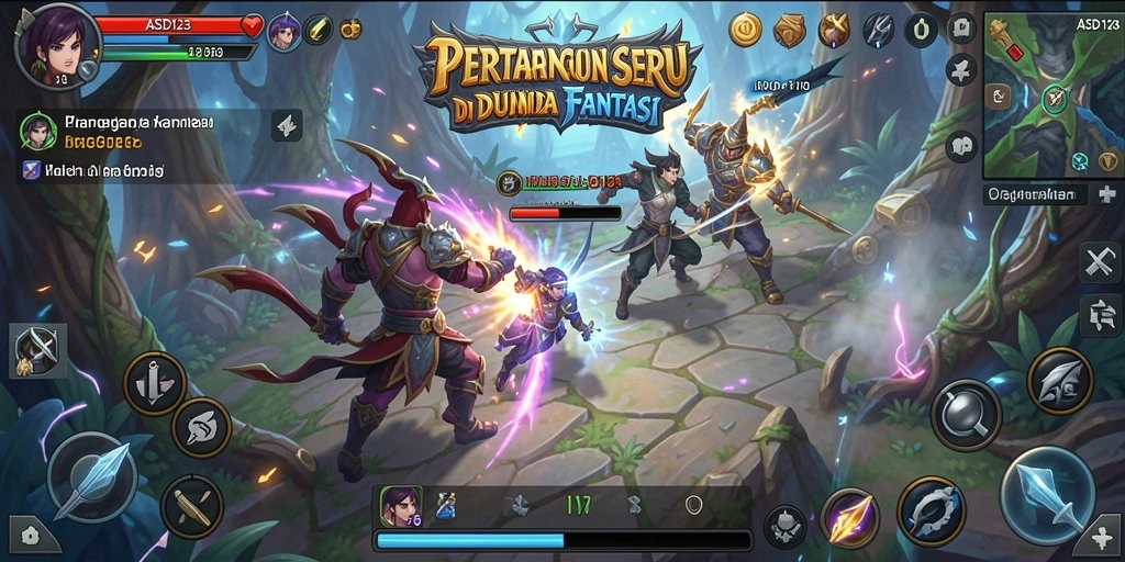 Screenshot menunjukkan pertarungan epik antar karakter di ASD123.