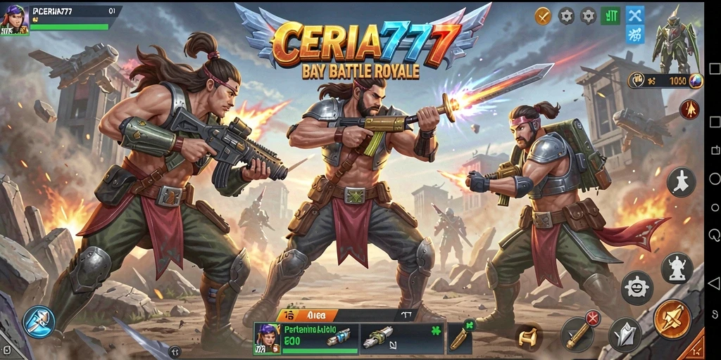 Screenshot menampilkan pertempuran seru dalam Battle Royale.
