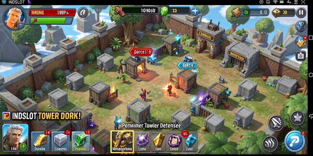 Tampilan gameplay menegangkan dalam game Tower Defense INDSLOT.