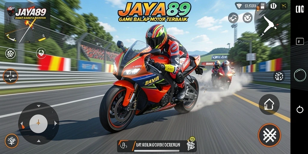 Tampilan utama gameplay JAYA89 yang mendebarkan dan penuh aksi balap motor.