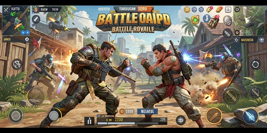 Screenshot gameplay KOSTOTO yang menampilkan aksi pertarungan Battle Royale.