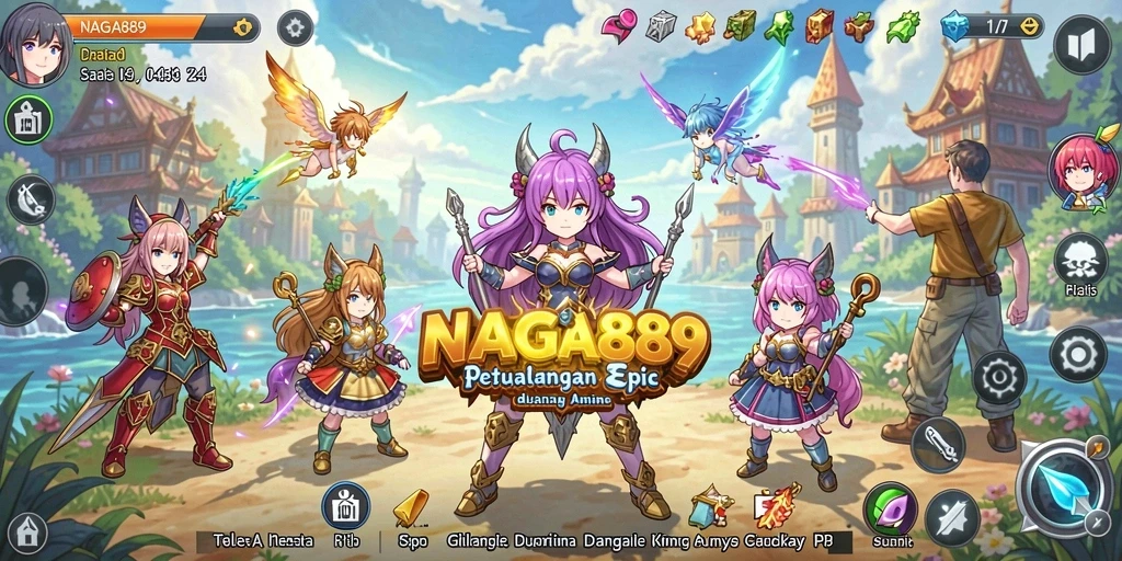 Screenshot gameplay NAGA889 menampilkan perjuangan karakter melawan monster besar.