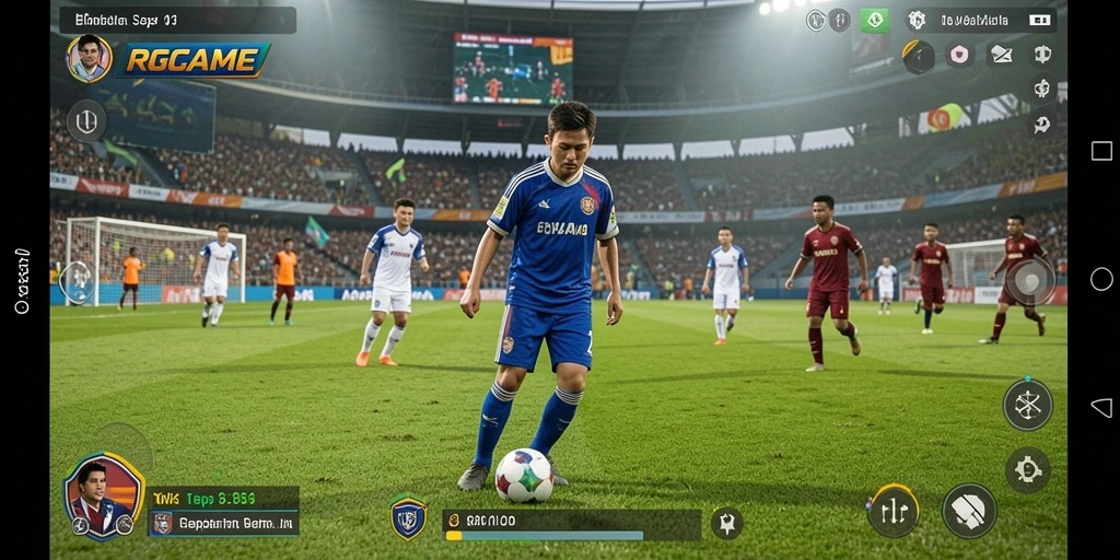 Tampilan gameplay RPGAME yang intens dan realistis dalam pertandingan sepak bola.