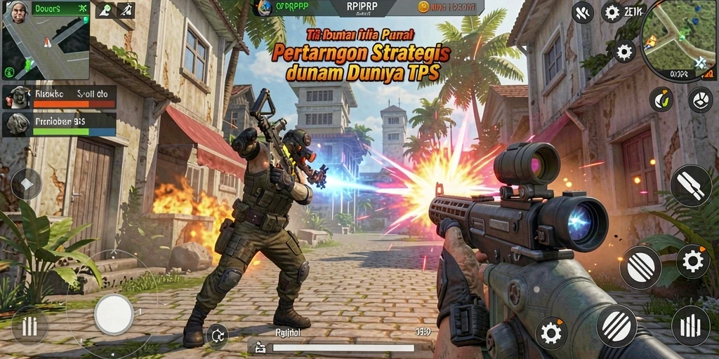 Screenshot gameplay RPRPRP menampilkan aksi seru dalam pertempuran TPS.