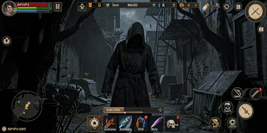 Tampilan gameplay RPVIP3 yang menegangkan dan misterius.