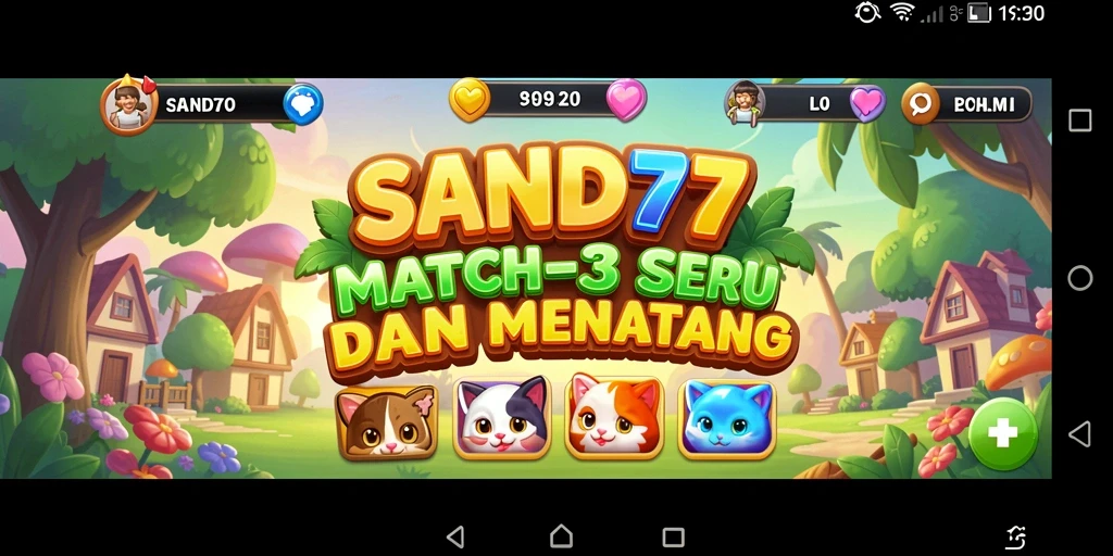 Screenshot gameplay SAND77 yang menampilkan keseruan permainan Match-3.