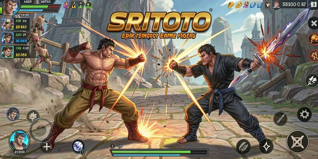 Tampilan utama gameplay <strong>SRITOTO</strong> menunjukkan aksi pertarungan yang mendebarkan.