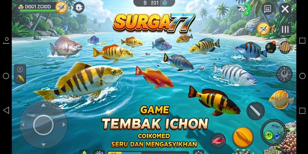 Screenshot gameplay SURGA77 menampilkan aksi seru menembak ikan.